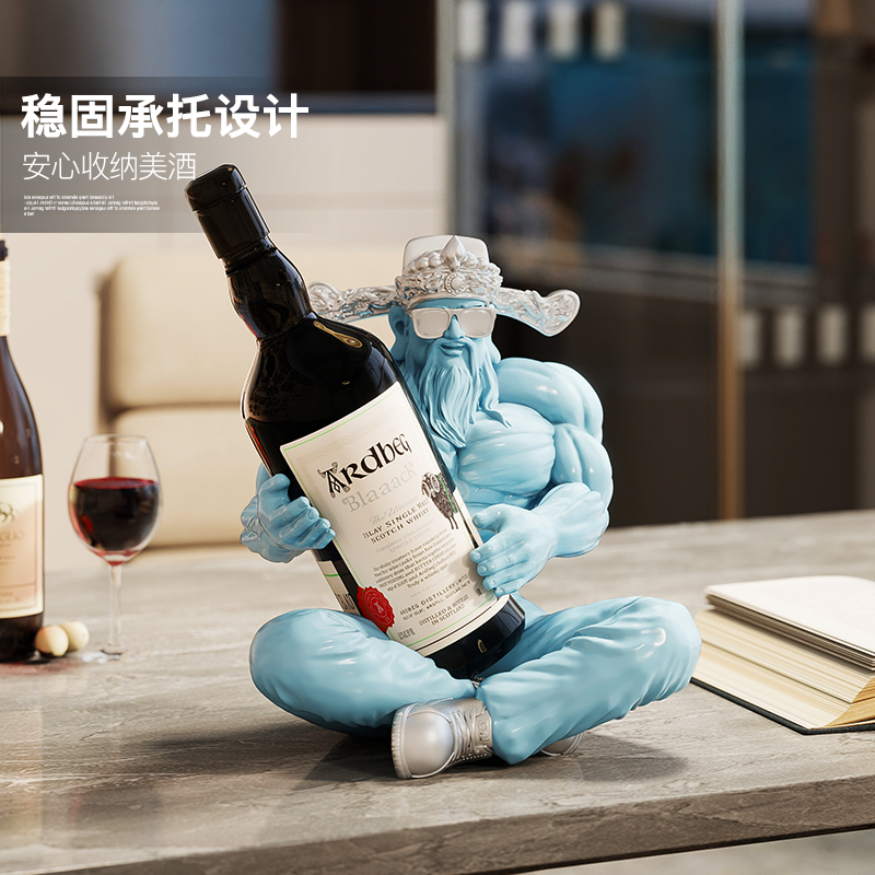 国潮肌肉财神红酒架摆件酒柜装饰品客厅电视柜餐边柜乔迁新年礼物 - 图0
