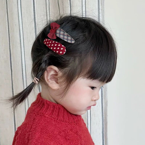 韩国水滴布艺蝴蝶结波点发夹儿童可爱侧边刘海碎发夹简约百搭头饰 - 图0