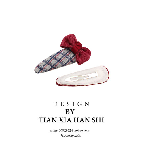 韩国水滴布艺蝴蝶结波点发夹儿童可爱侧边刘海碎发夹简约百搭头饰 - 图2