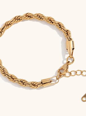 欧美跨境时尚不锈钢镀18K金经典隔珠盒仔回形针费加罗麻花链手链