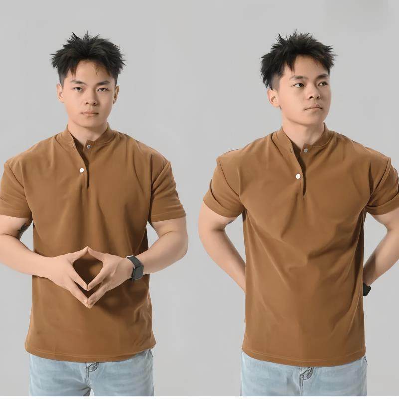 夏季收袖口新中式Polo衫短袖亨利领重磅高弹休闲运动健身男士T恤,淘宝优惠券,粉丝福利购,淘宝优惠卷