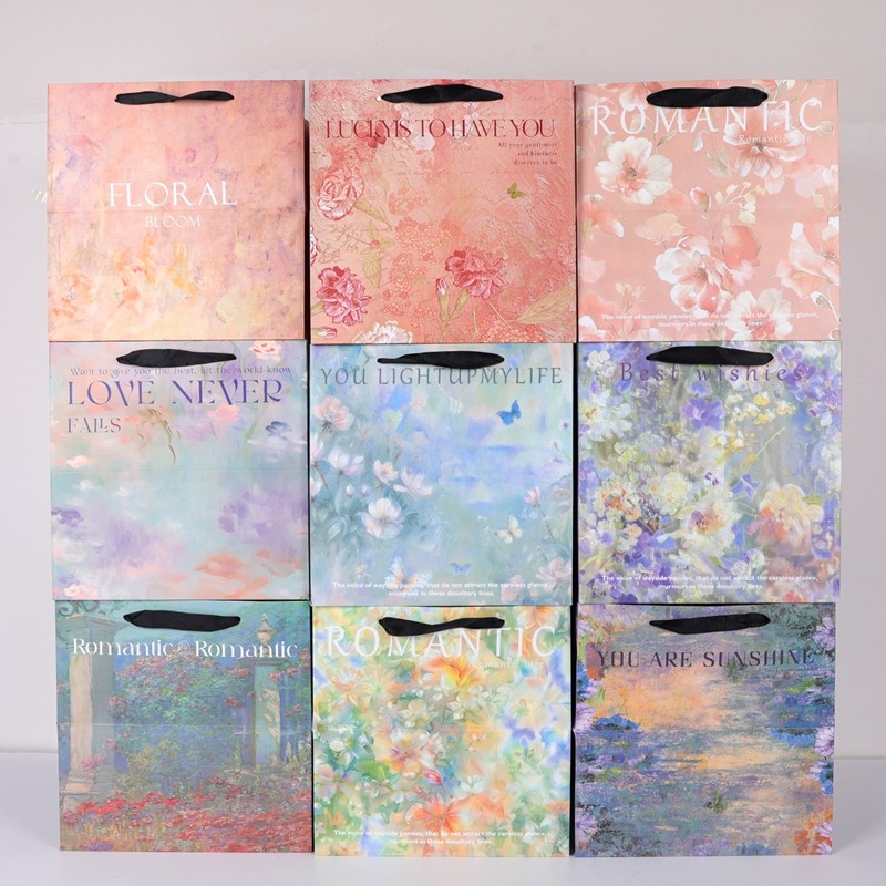 卓兰鲜花手提袋油画风手拎袋加厚大尺寸纸袋花束打包手工diy材料,淘宝优惠券,粉丝福利购,淘宝优惠卷