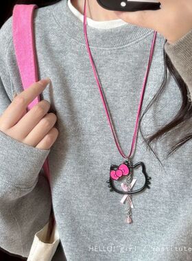 韩系可爱镂空猫咪吊坠项链女甜酷辣妹风锁骨链长款卫衣链挂脖配饰