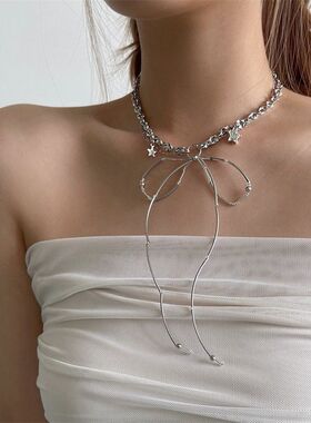 欧美风不规则飘带蝴蝶结项链女小众设计感百搭颈链锁骨链配饰
