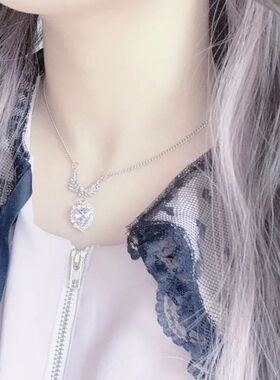 天使之翼粉色爱心项链女小众轻奢锁骨链高级感送女友生日礼物