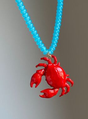 夏季新款海滩简约小众沙滩度假风螃蟹吊坠项链夸张街舞嘻哈配饰女