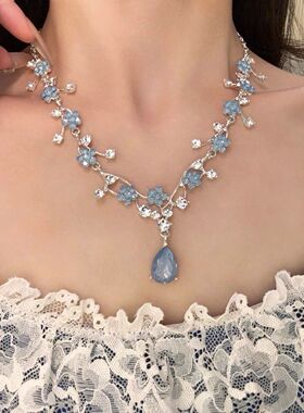 「荆棘蓝花」清冷感蓝色项链女款2026新款高级感轻奢小众锁骨链潮