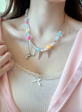 糖果乐园~多巴胺彩色串珠星星流苏项链女气质颈链甜酷辣妹锁骨链