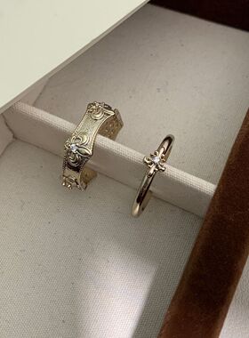 古堡鸢尾 咖金鸢尾花戒指中古简约轻奢高级感指戒