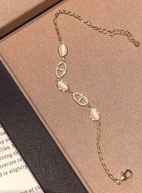 SHI MAI「千金归来」精致猫眼石金色手链女高级感猪鼻子爆闪手链