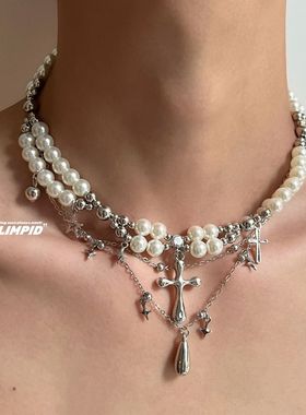 CHEALIMPID/.十字架珍珠多层项链小众设计高级感轻奢男女潮锁骨链