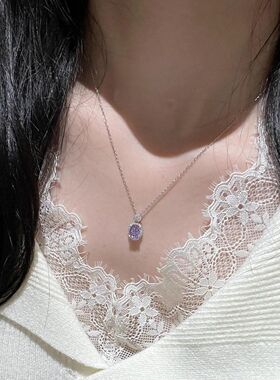 微镶紫色吊坠项链女ins轻奢小众高级吊坠锁骨链送女友礼物