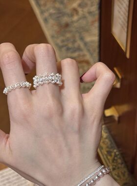 【很多星星】银白蕾丝珍珠戒指复古高级感小众百搭独特精致戒环女