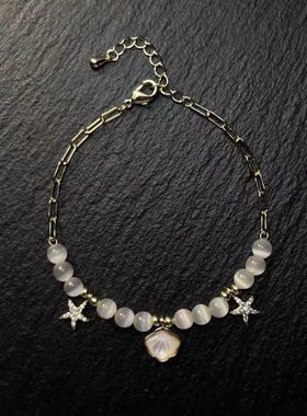 Vintage古着StarCross复古鸢尾花手链闪耀心迹调节女生手饰