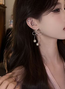 韩女心结 简约气质蝴蝶结珍珠耳钉设计感气质2026新款耳环耳饰