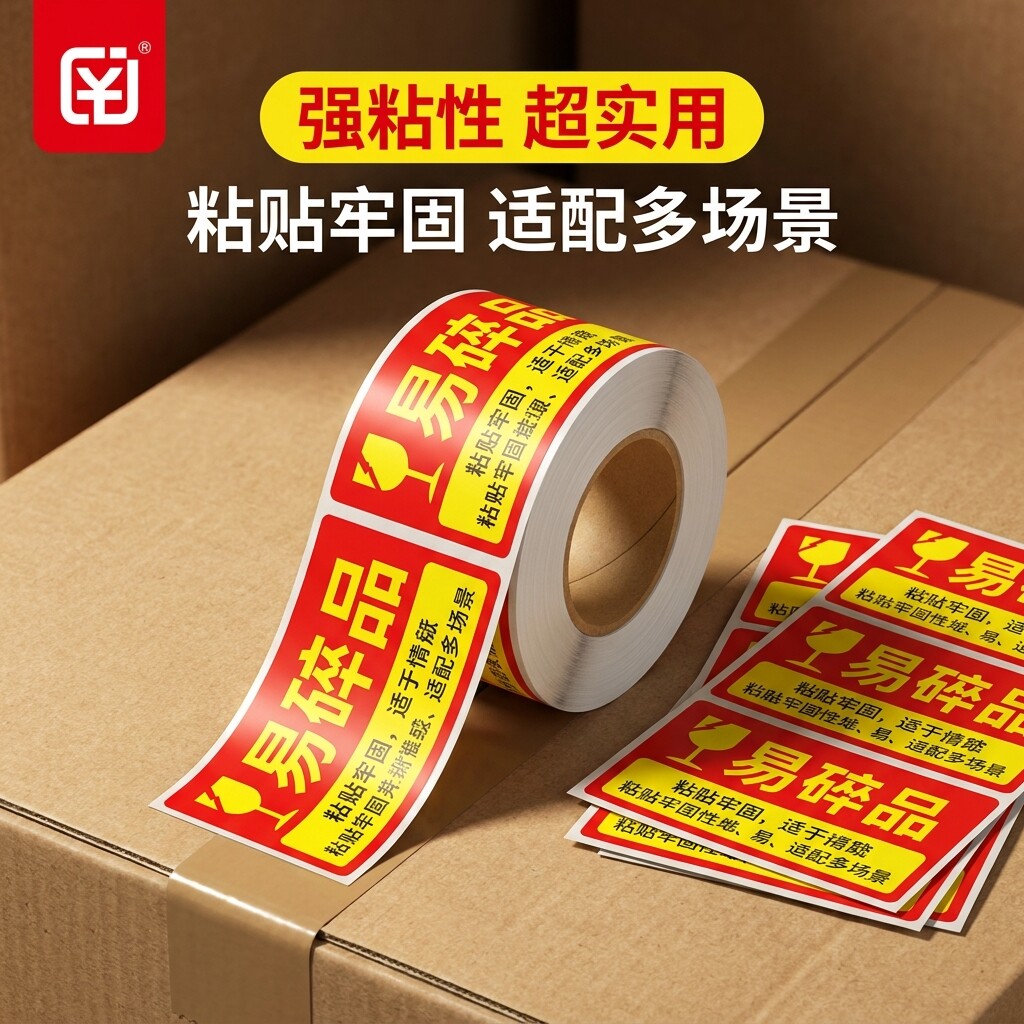 励荐易碎品标签贴快递小心轻放物流包装中英文危险标识牌警示生鲜冷藏防摔防拆不干胶标签贴纸外箱易碎贴标签