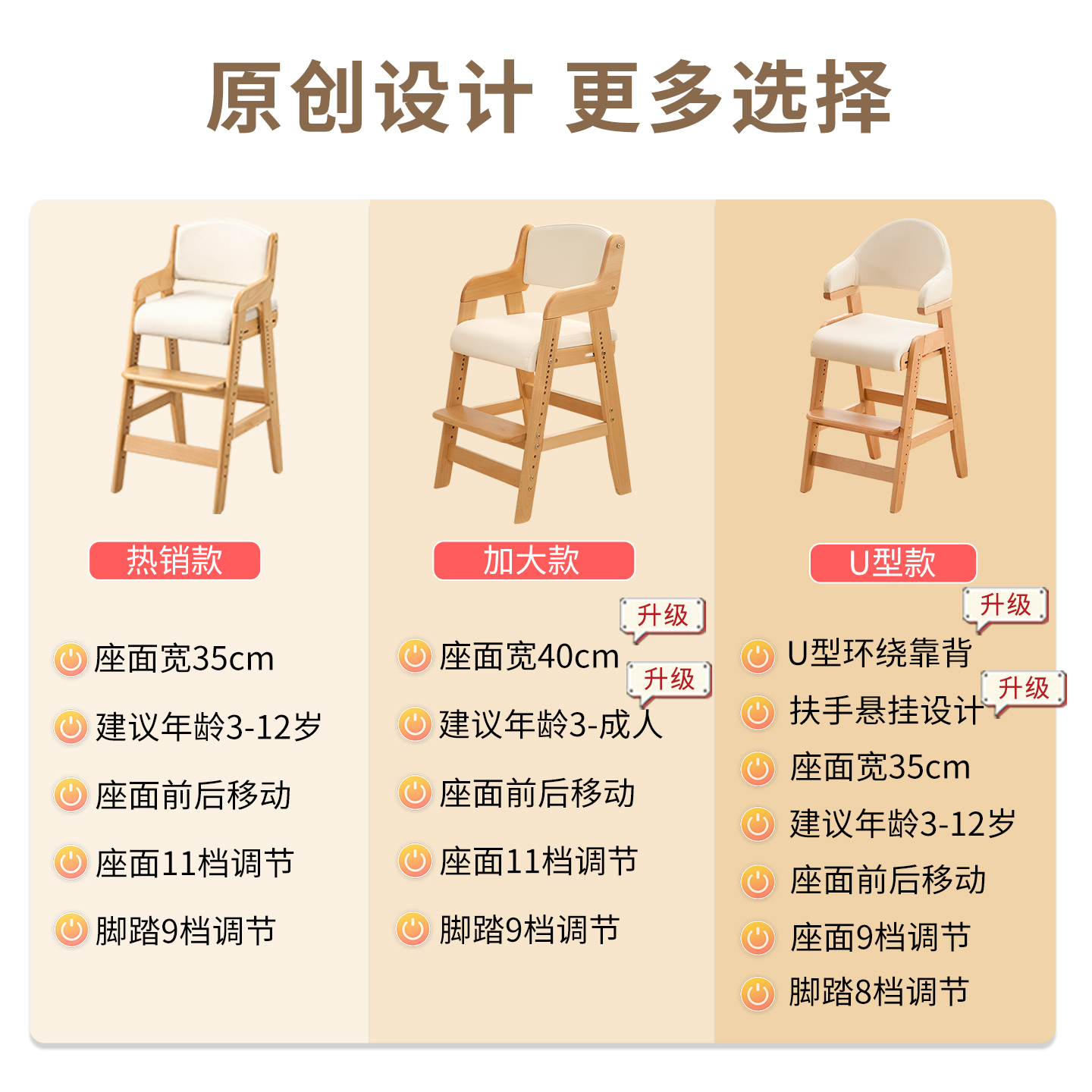 gen儿童餐椅实木成长椅大宝宝餐桌椅学习椅可升降高脚座椅吃饭3岁 - 图1