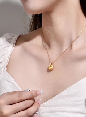 金色小胖福平安锁项链女经典款可爱小福袋钛钢不掉色锁骨链