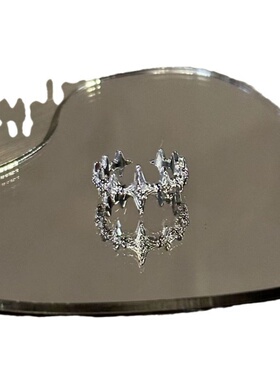 暗黑锆石十字架开口情侣对戒设计复古小众ins百搭戒指简约女