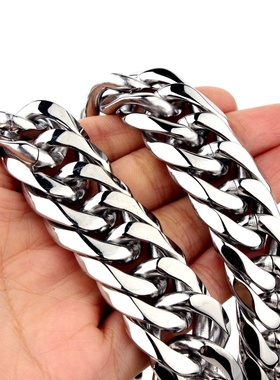 欧美男士钛钢不锈钢双扣六面磨项链粗款链子古巴链粗链
