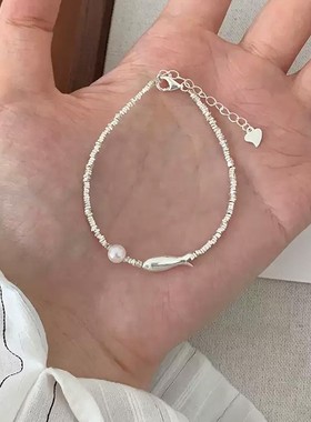 2025年新款足银999年年有鱼碎银子手链高颜值显白ins风珍珠手饰