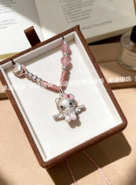 足银999天使hellokitty猫甜美纯银百搭项链手工编织送女友礼物