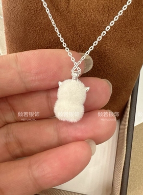 足银999植绒镶钻小羊吊坠项链女 轻奢卡通小绵羊锁骨链送女友礼物