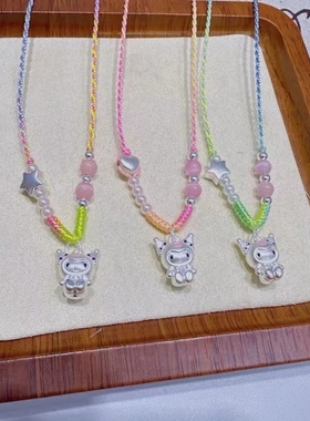 足银999纯银库洛米项链吊坠DIY编绳卡通可爱男女孩儿童送六一礼物