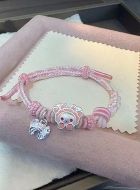 足银999兔熊编织纯银手链少女心洛丽塔爱心天使之翼桃花手绳女友