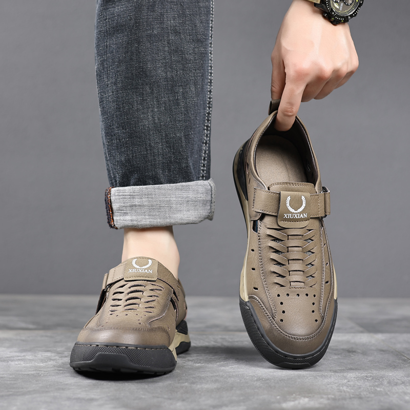 凉鞋男夏季2025新款包头透气镂空爸爸休闲洞洞鞋男士真皮软底皮鞋 - 图3