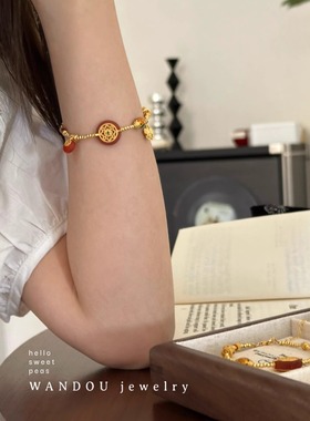 豌豆饰物银镀金南红玛瑙轻奢手串