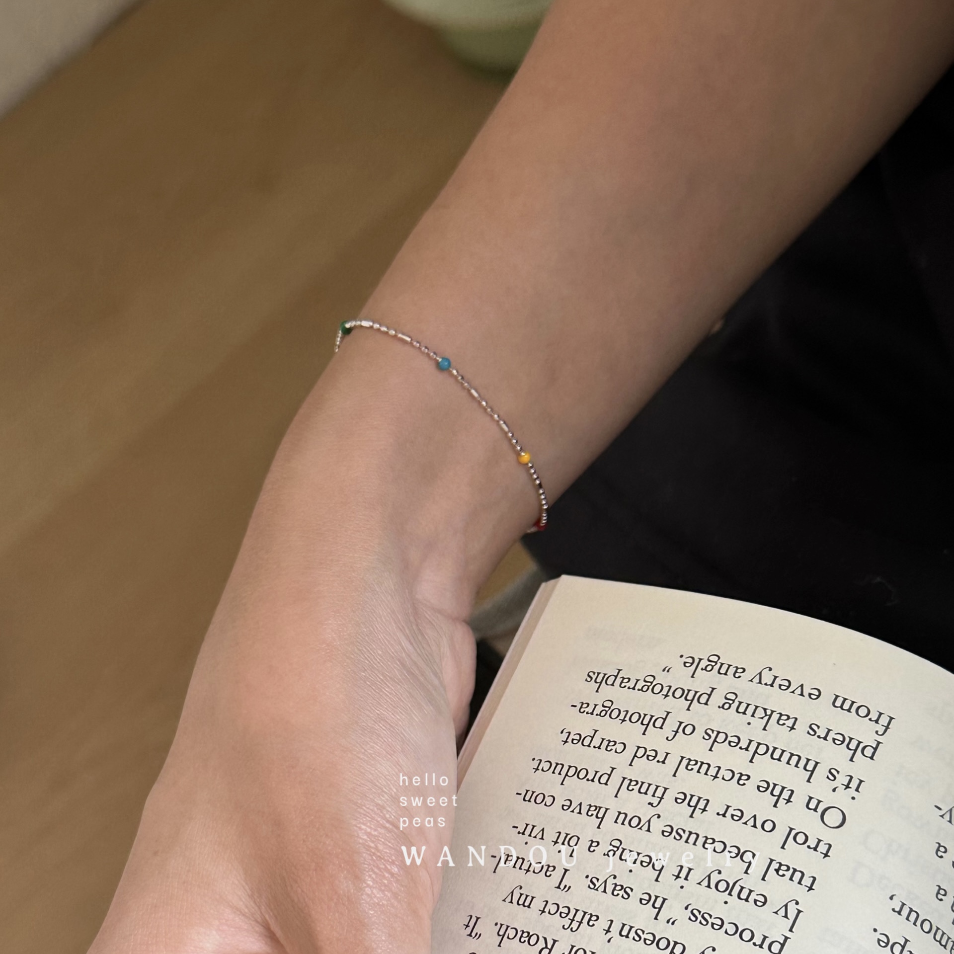 苏新皓同款 多巴胺925纯银彩虹豆豆滴釉手链彩色串珠叠戴手环女 - 图1