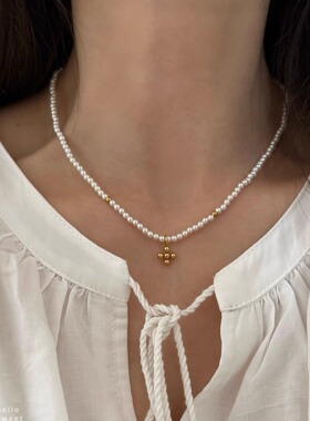 豌豆饰物不掉色十字架串珠项链