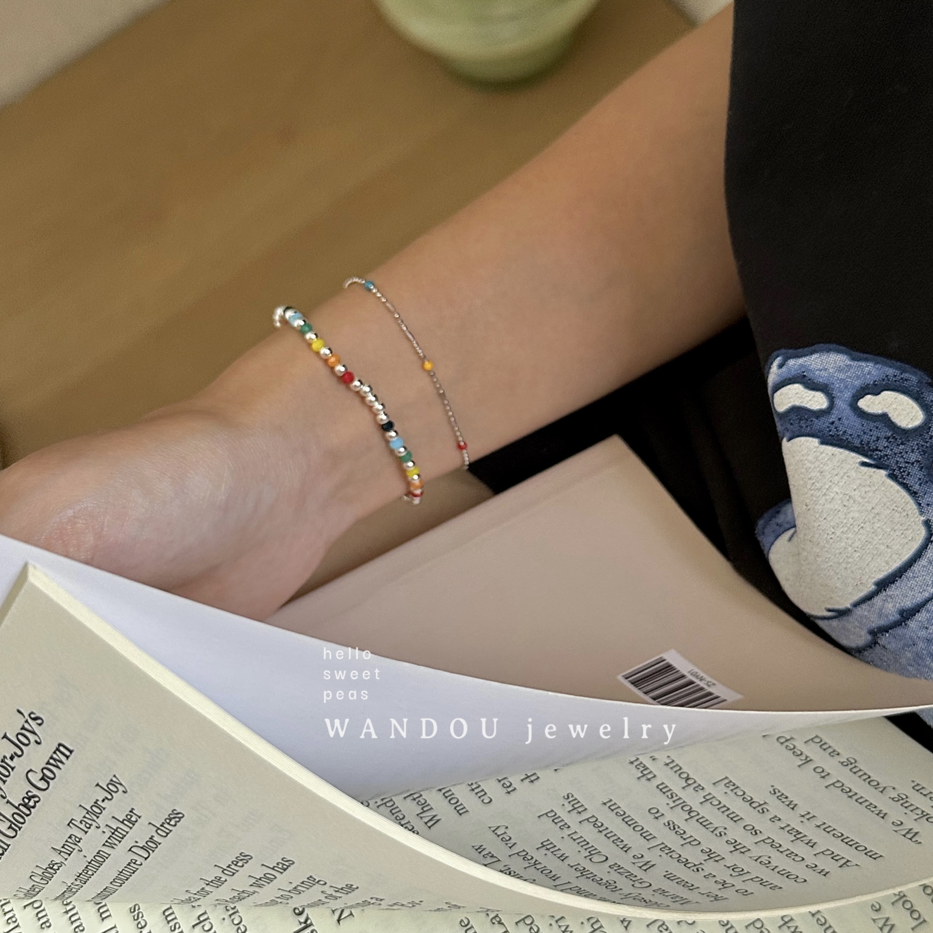 苏新皓同款 多巴胺925纯银彩虹豆豆滴釉手链彩色串珠叠戴手环女 - 图2
