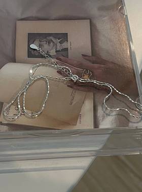 豌豆饰物 万能百搭裸链车花口字珠节链条纯银项链气质超闪锁骨链