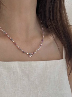 豌豆饰物纯银串珠蝴蝶结项链