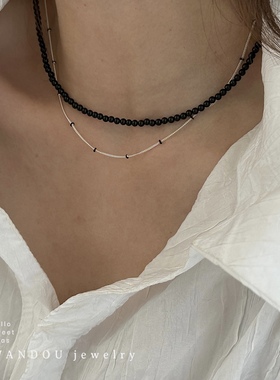 豌豆饰物925银韩风黑玛瑙项链