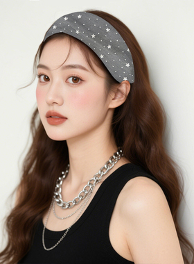 美式复古铆钉星星发带女百搭运动头带吸汗巾瑜伽健身头巾发箍头饰
