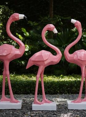 户外块面火烈鸟玻璃钢园林景观雕塑摆件庭院商场池塘美陈装饰小品