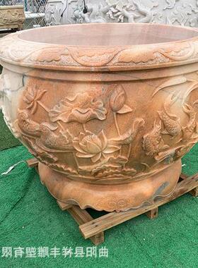 仿古青石雕鱼缸石盆户外庭院家用养鱼荷花石缸多种造型欧式花盆