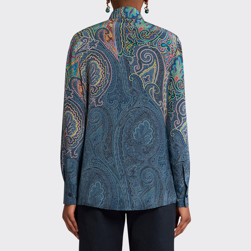 【会员甄选】ETRO艾绰 25新款女士佩斯里真丝直筒宽松长袖衬衫 - 图1