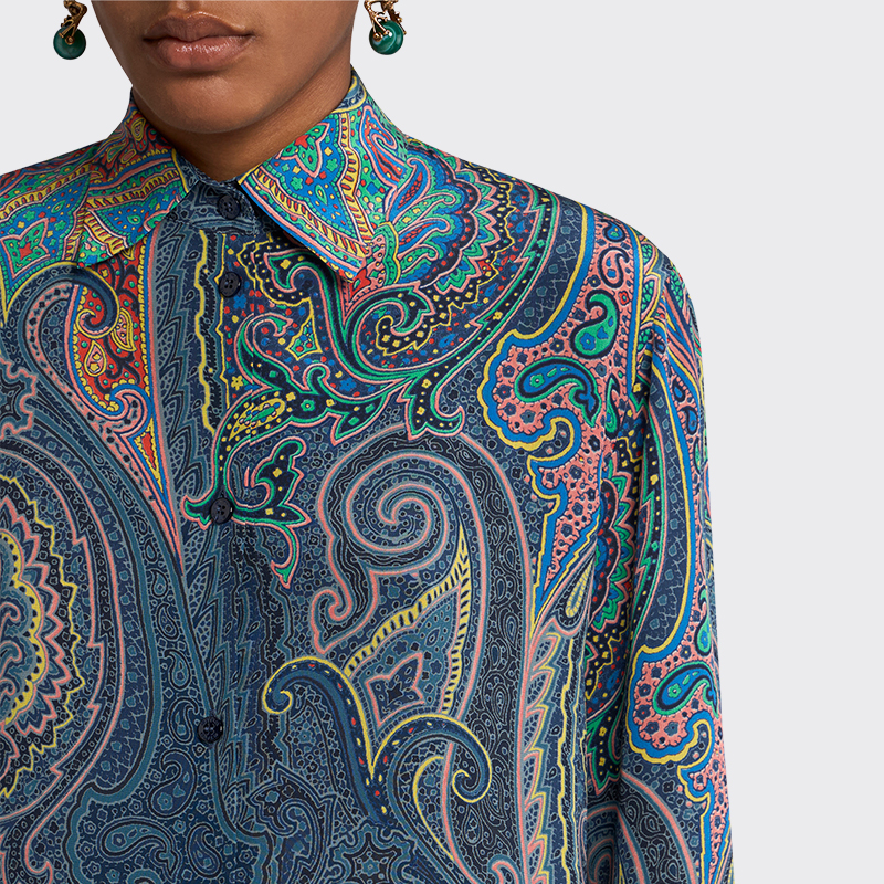 【会员甄选】ETRO艾绰 25新款女士佩斯里真丝直筒宽松长袖衬衫 - 图2