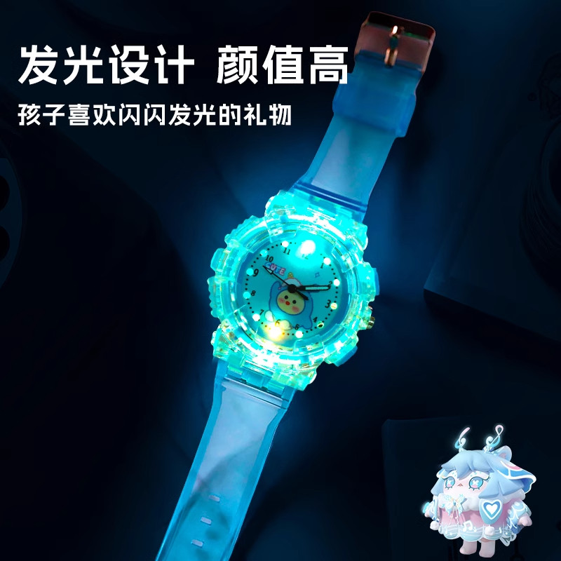 蛋仔派对发光手表儿童男生只看时间幼儿园小学生女孩专用防水石英