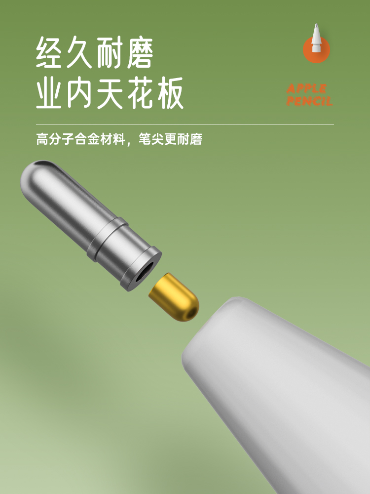 适用于苹果applepencil一二代改造pencil电容笔ipencil笔尖ipad替换静音耐磨通用耐摔金属针管2B阻尼笔头4B-图1