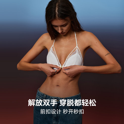 MIMI FANTASY前扣深V蕾丝美背内衣挂脖细肩带薄款法式性感三角杯 - 图2