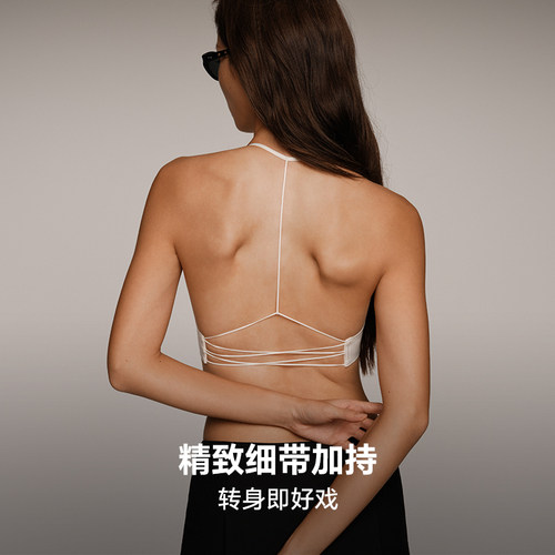 MIMIFANTASY花式前扣美背内衣细肩带三角杯文胸2025无痕挂脖露背 - 图3