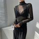 ເສື້ອຍືດສີນ້ຳຕານສູງ polka dot lace bottoming shirt 2026 ແບບໃໝ່