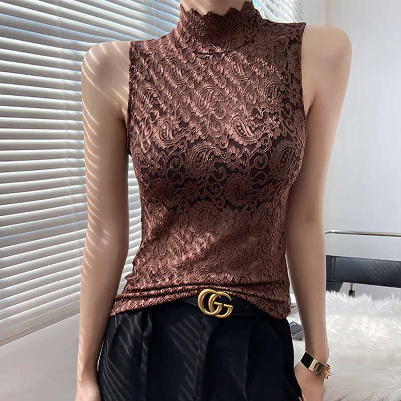 蕾丝打底衫女内搭性感镂空透视半高领上衣轻奢高级感无袖背心t恤,淘宝优惠券,粉丝福利购,淘宝优惠卷