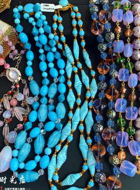 海外法国淘回古董Vintage老琉璃女饰品首饰珍珠链毛衣项链轻奢