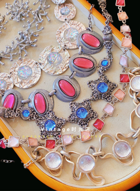 法国Vintage中古银色系重工果冻项链合集琉璃项链